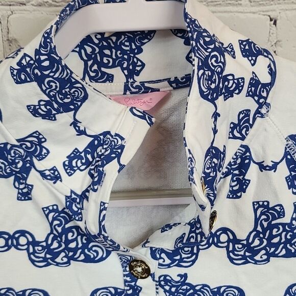 Rare Lilly Pulitzer White Elephant Print French Terry Henley Sweatshirt Preppy 0 - Picture 6 of 11